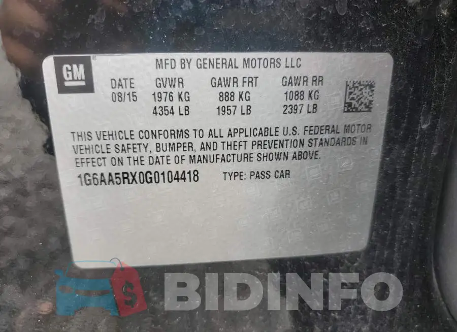 1G6AA5RX0G0104418 Photo# 12