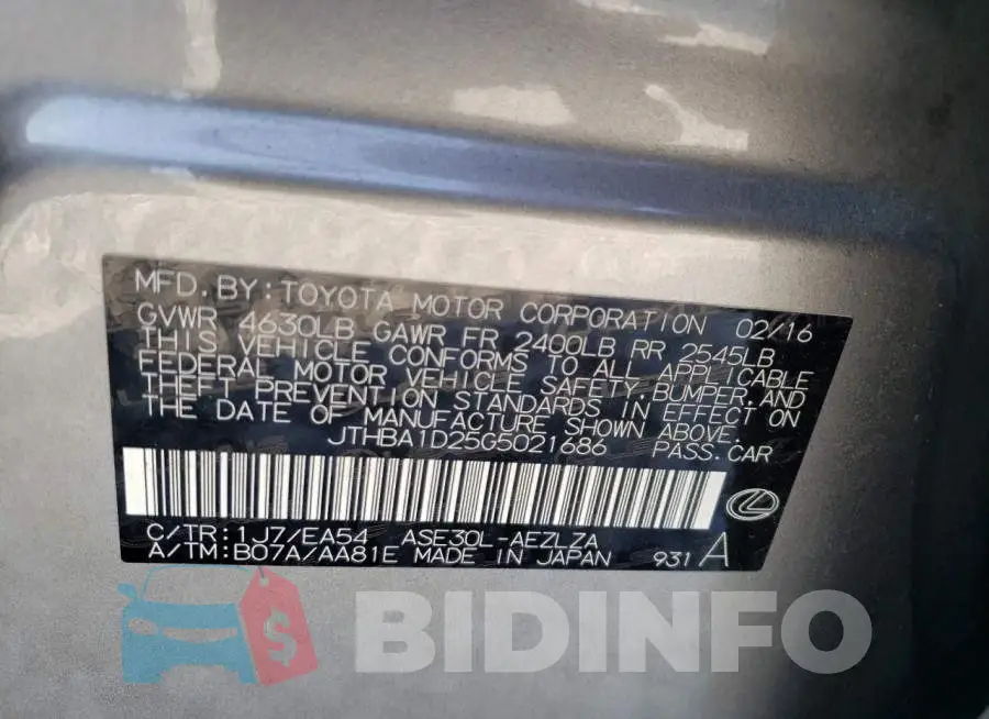 JTHBA1D25G5021686 Photo# 12