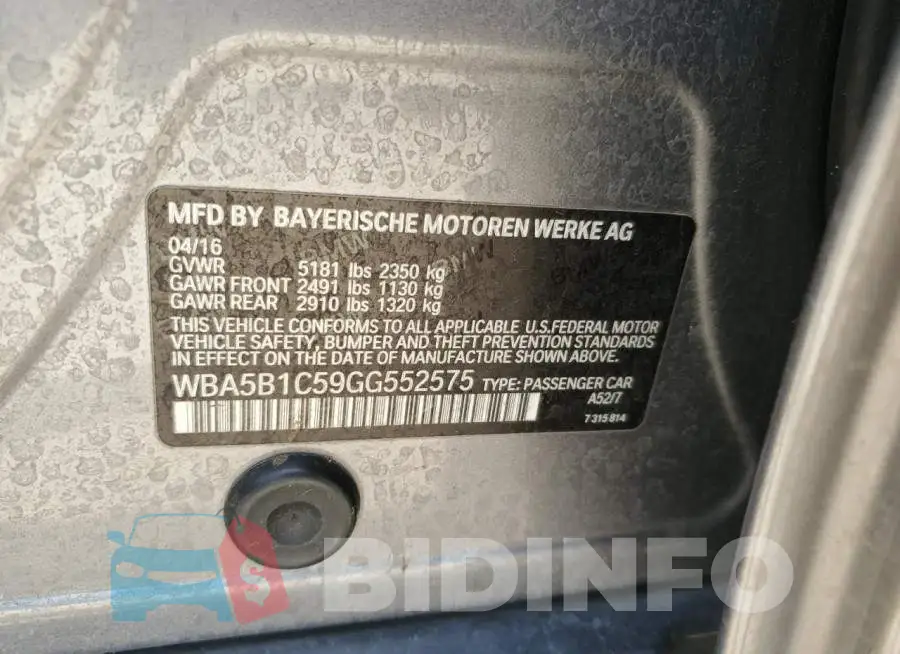 WBA5B1C59GG552575 Photo# 12