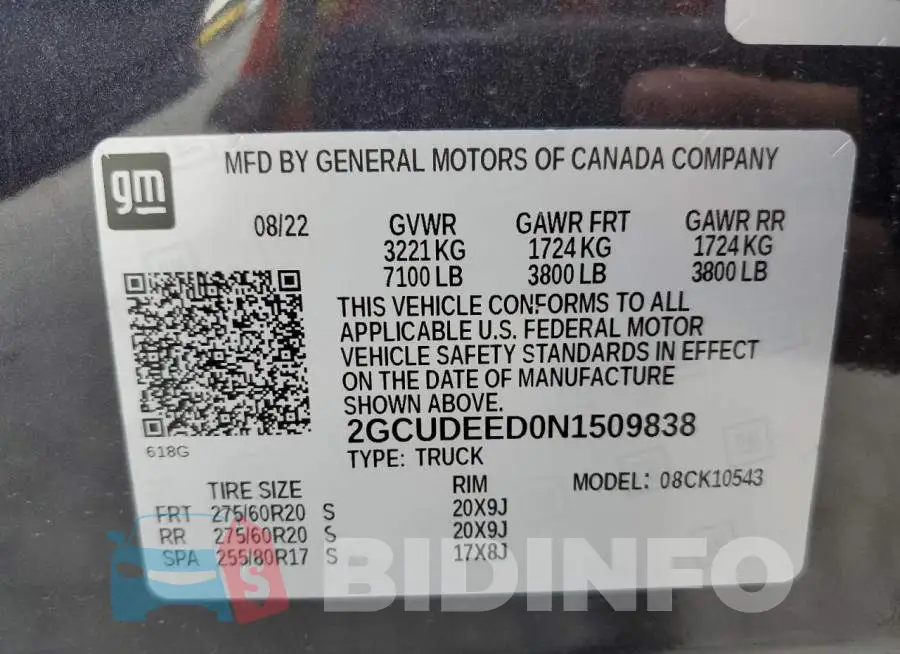 2GCUDEED0N1509838 Photo# 12