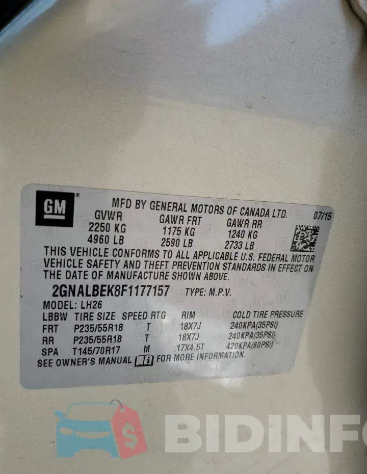 2GNALBEK8F1177157 Photo# 12