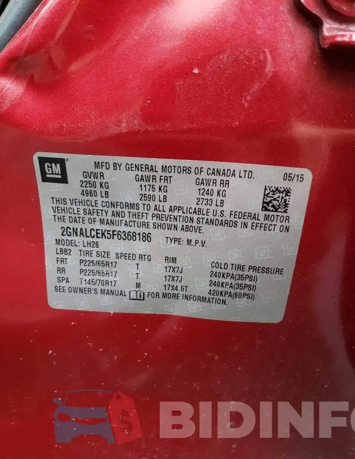2GNALCEK5F6368186 Photo# 13