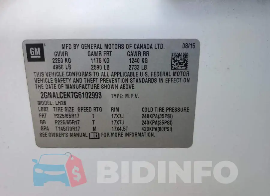 2GNALCEK7G6102993 Photo# 13