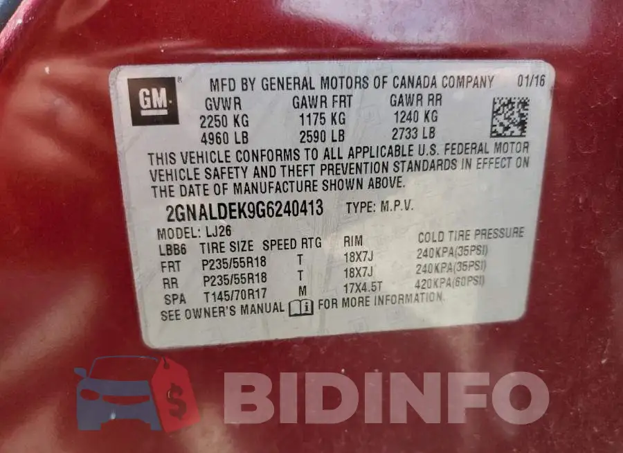 2GNALDEK9G6240413 Photo# 13