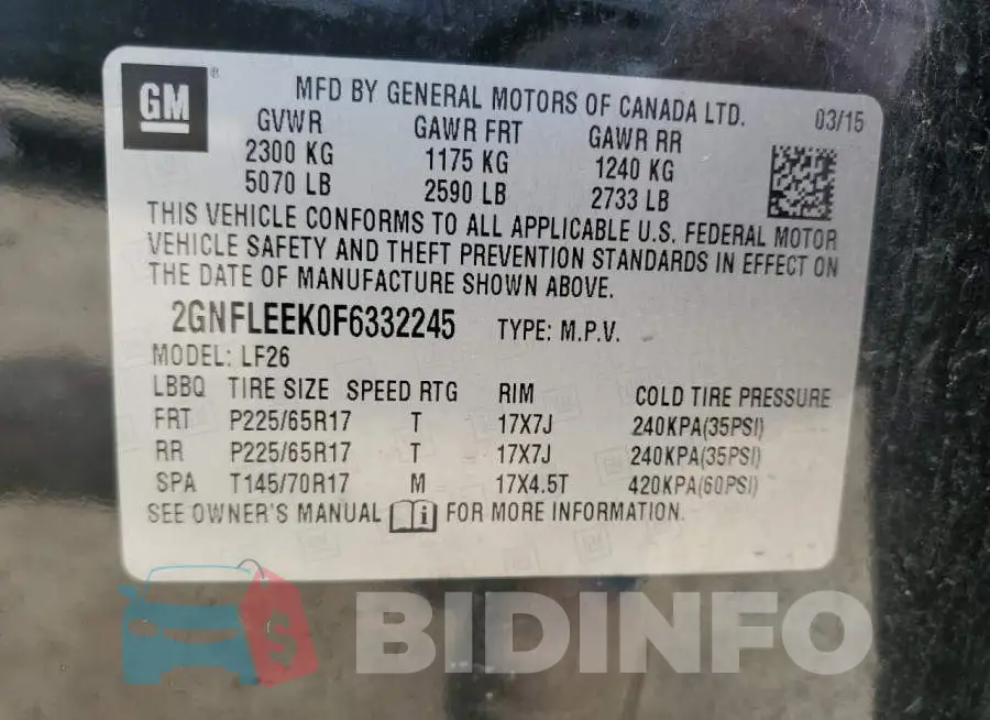 2GNFLEEK0F6332245 Photo# 13