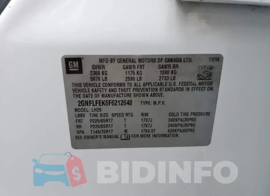 2GNFLFEK6F6212648 Photo# 13