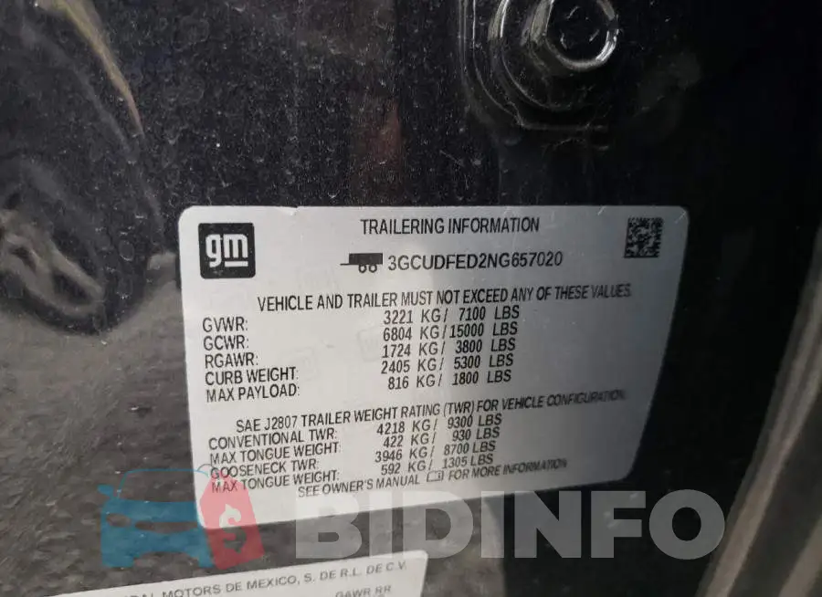 3GCUDFED2NG657020 Photo# 12