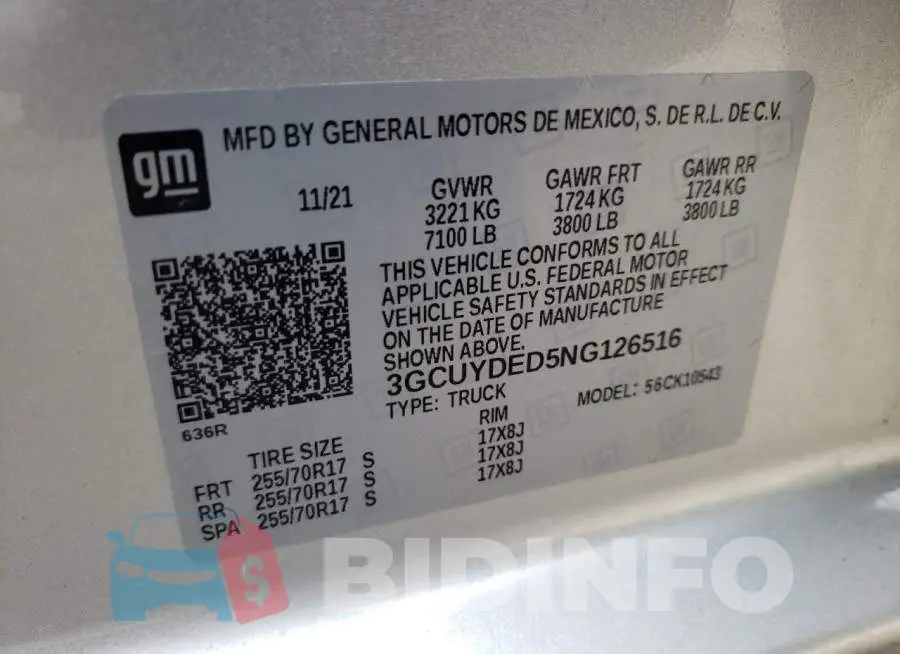 3GCUYDED5NG126516 Photo# 13