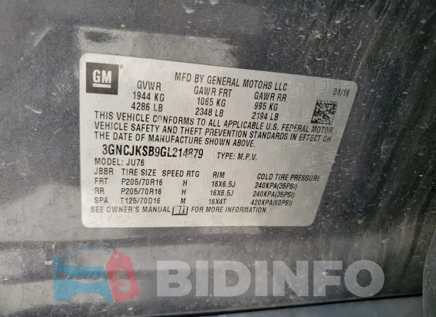 3GNCJKSB9GL214879 Photo# 13