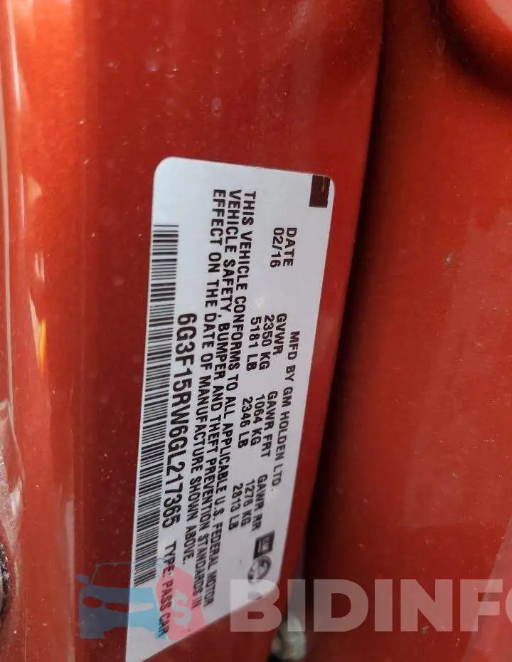6G3F15RW6GL217365 Photo# 13