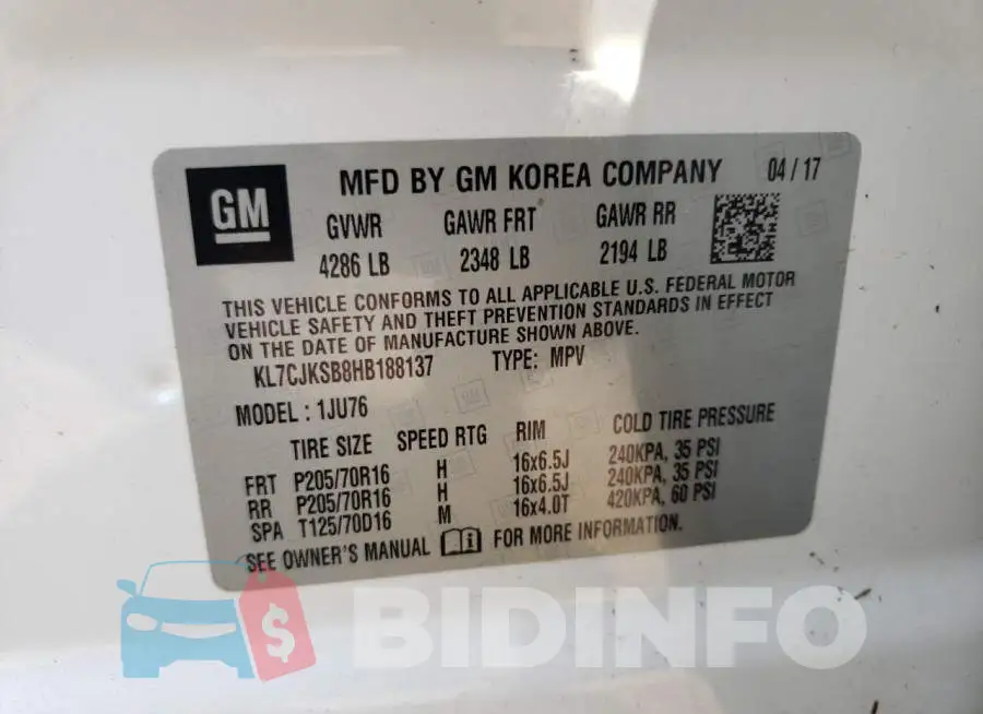 KL7CJKSB8HB188137 Photo# 13