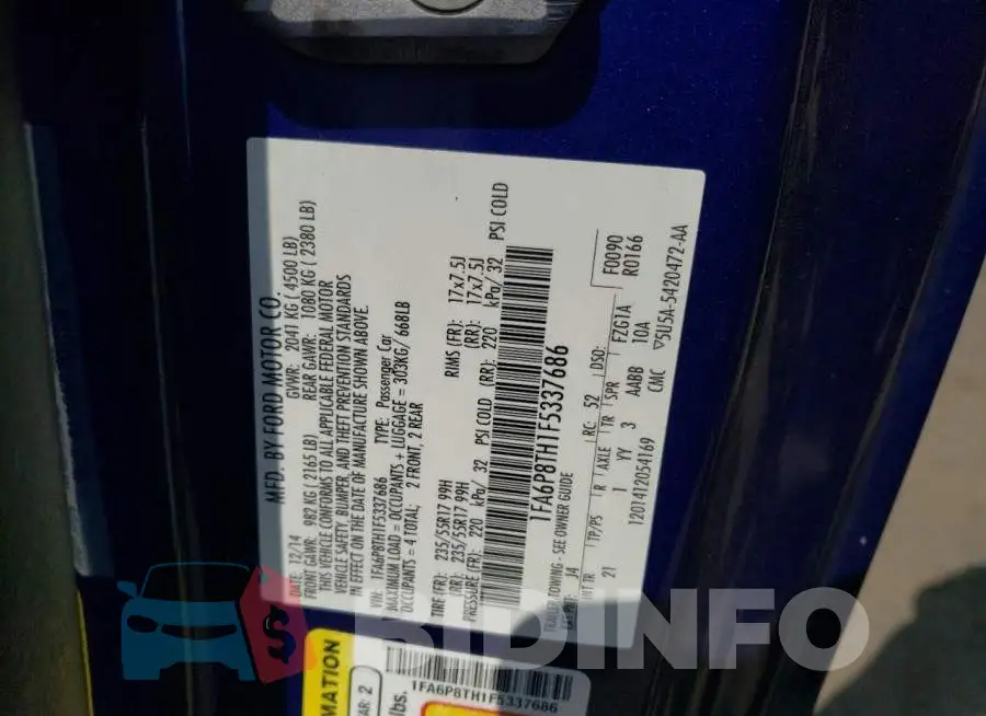 1FA6P8TH1F5337686 Photo# 12