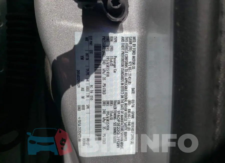 1FADP3E22GL311291 Photo# 10