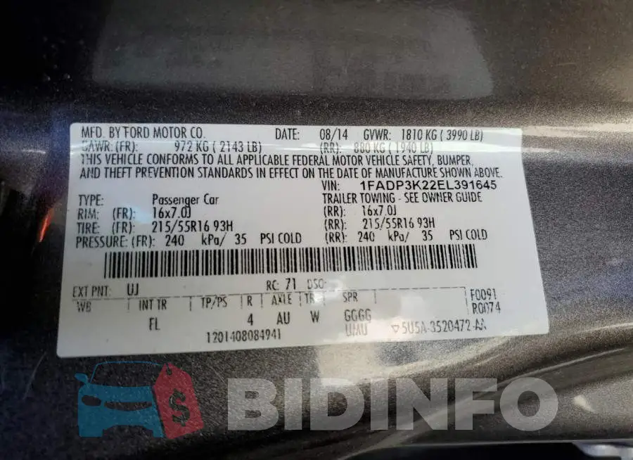 1FADP3K22EL391645 Photo# 12