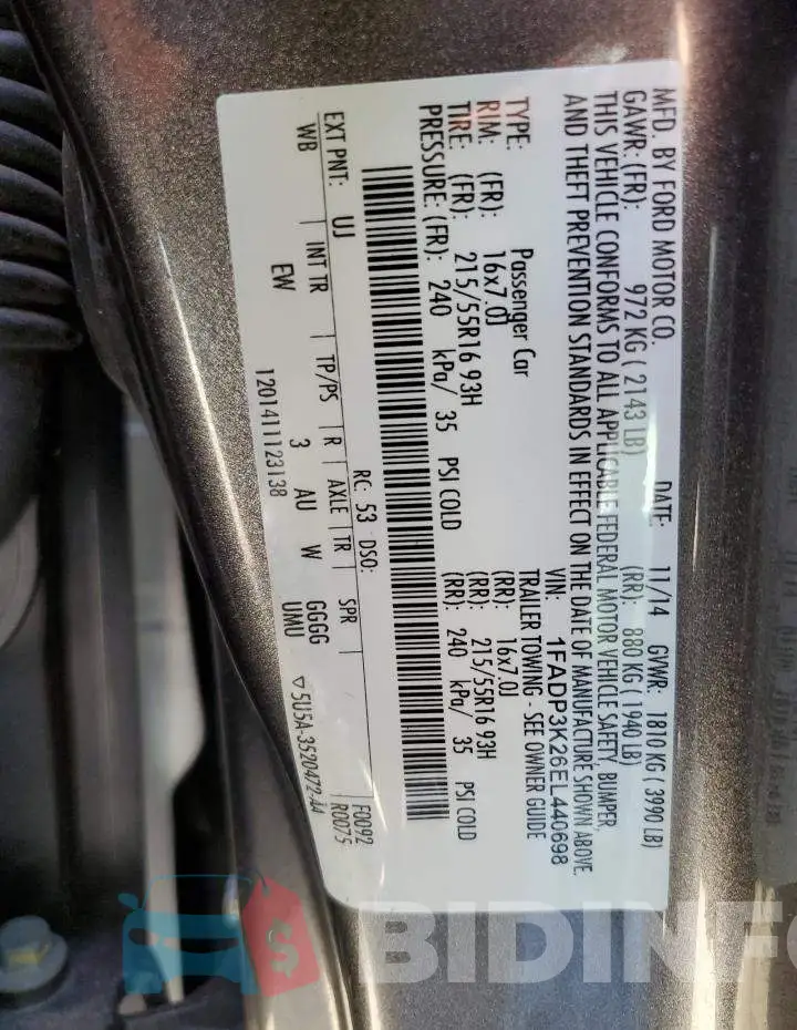 1FADP3K26EL440698 Photo# 13