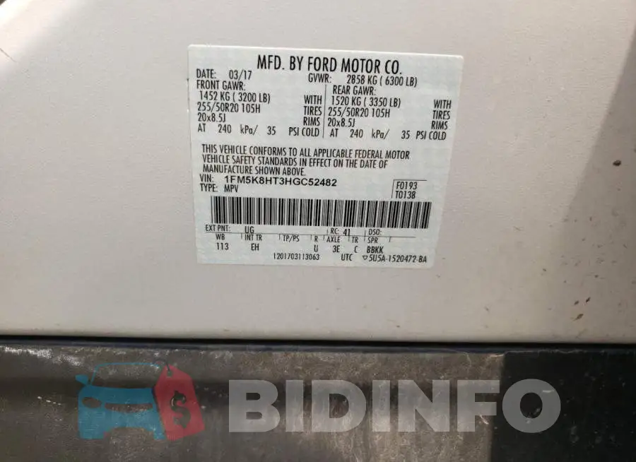 1FM5K8HT3HGC52482 Photo# 14