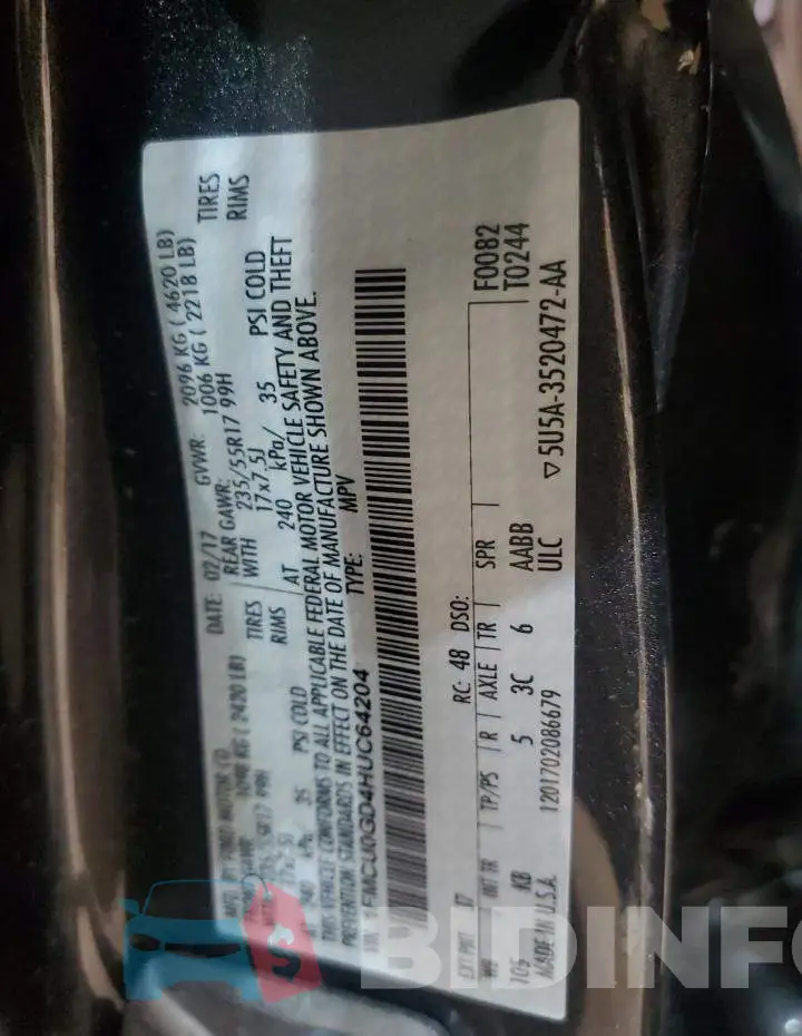 1FMCU0GD4HUC64204 Photo# 12