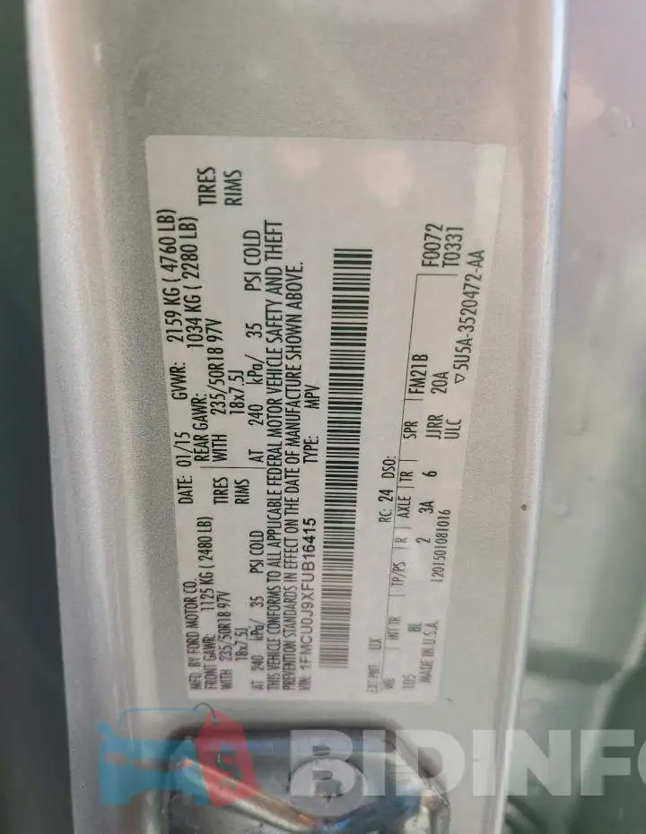 1FMCU0J9XFUB16415 Photo# 13