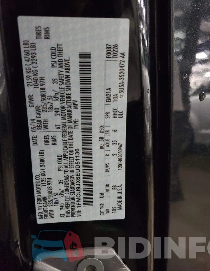 1FMCU9JX6EUD51136 Photo# 14