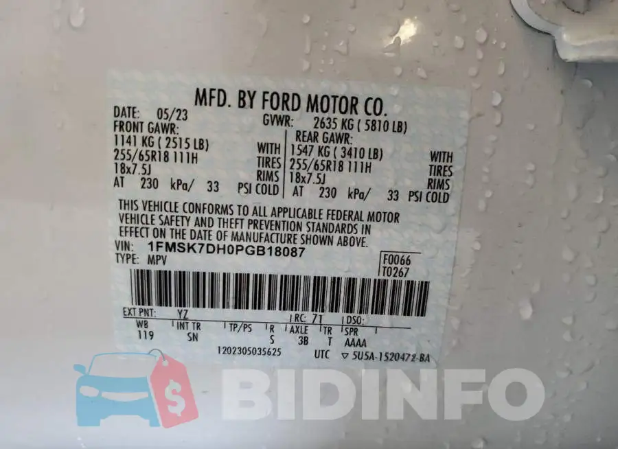 1FMSK7DH0PGB18087 Photo# 14
