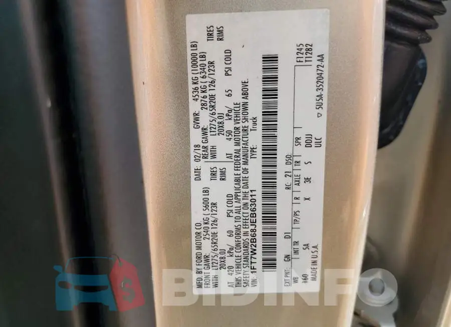 1FT7W2B68JEB63011 Photo# 12