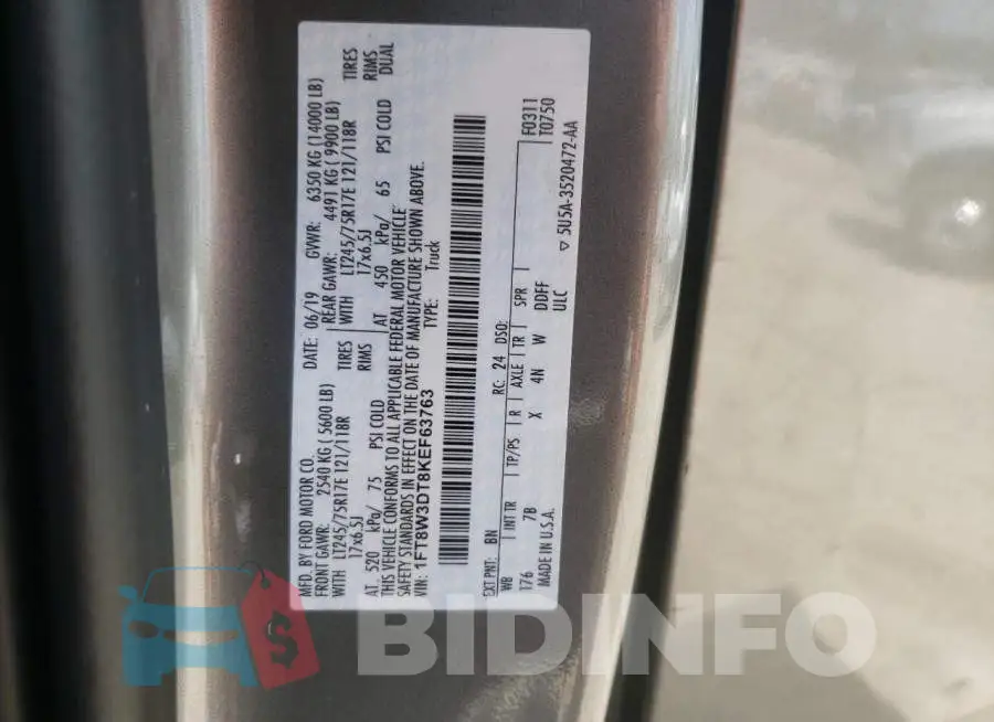 1FT8W3DT8KEF63763 Photo# 13