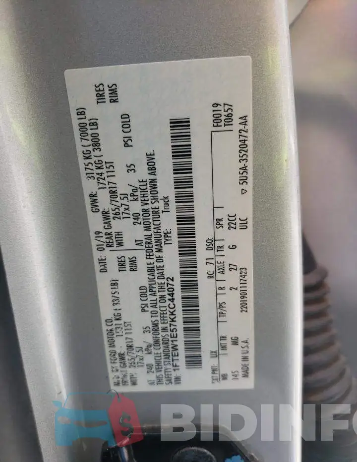 1FTEW1E57KKC44072 Photo# 12