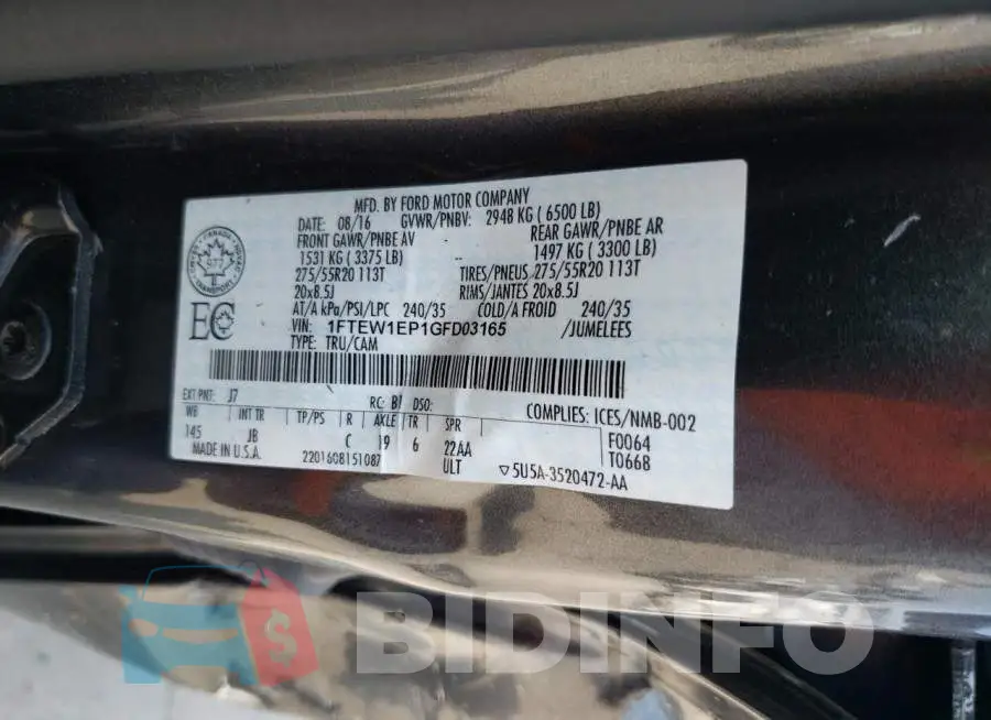 1FTEW1EP1GFD03165 Photo# 12