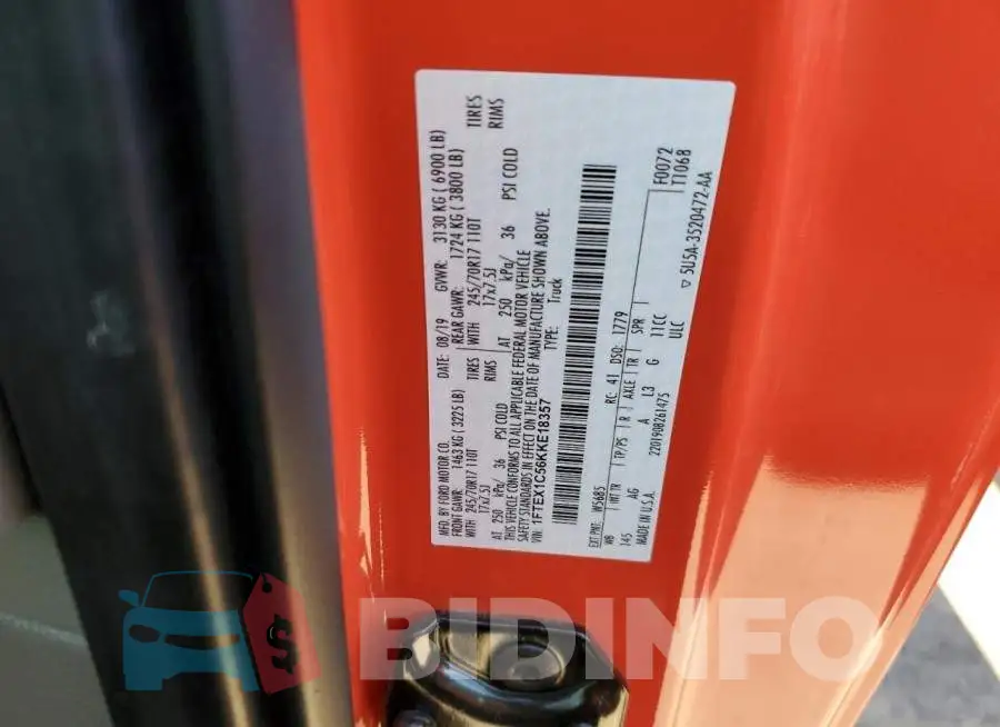 1FTEX1C56KKE18357 Photo# 12