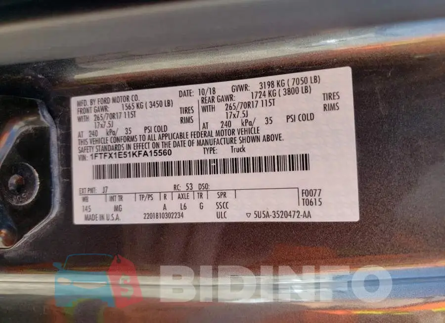 1FTFX1E51KFA15560 Photo# 13