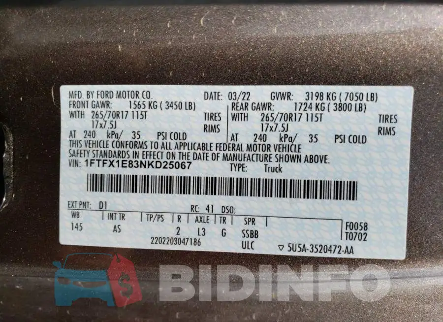 1FTFX1E83NKD25067 Photo# 12