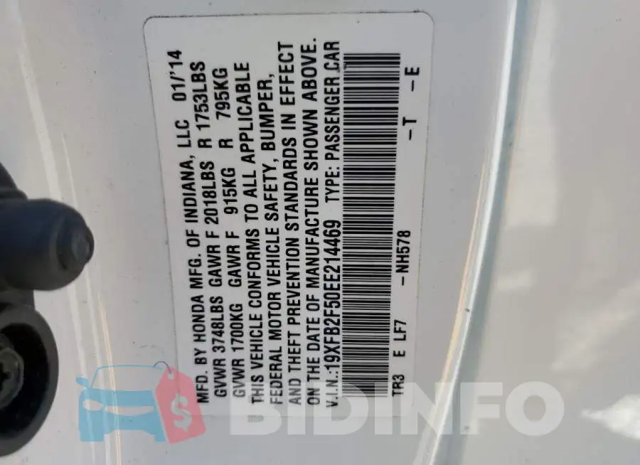 19XFB2F50EE214469 Photo# 12