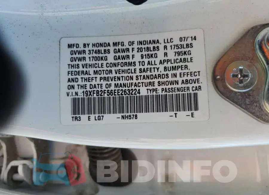 19XFB2F56EE263224 Photo# 12