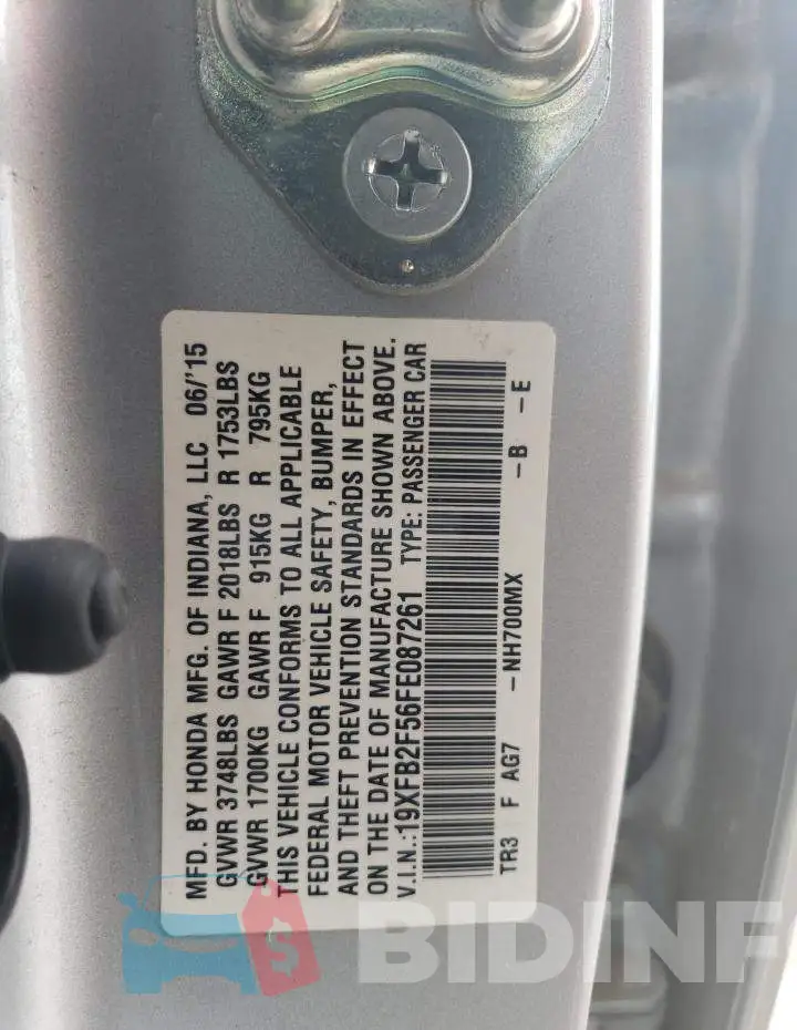 19XFB2F56FE087261 Photo# 12