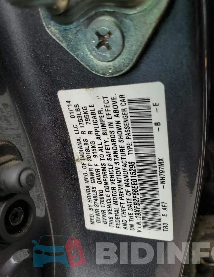 19XFB2F58EE015296 Photo# 12