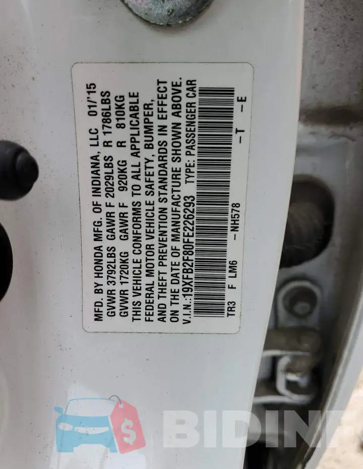 19XFB2F80FE226293 Photo# 12