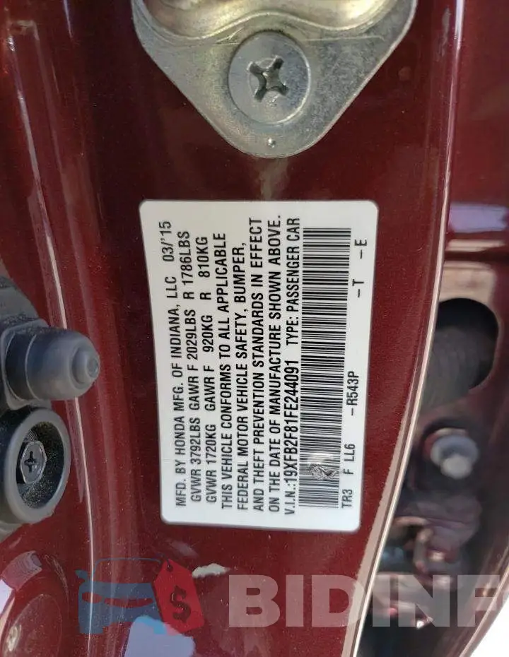 19XFB2F81FE244091 Photo# 12