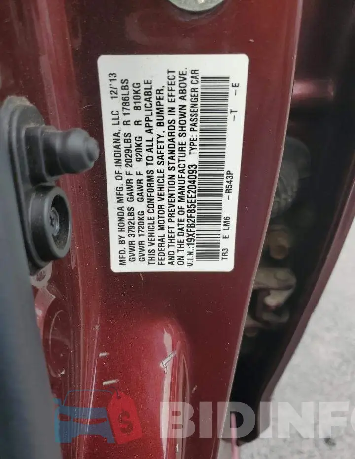 19XFB2F85EE204093 Photo# 12