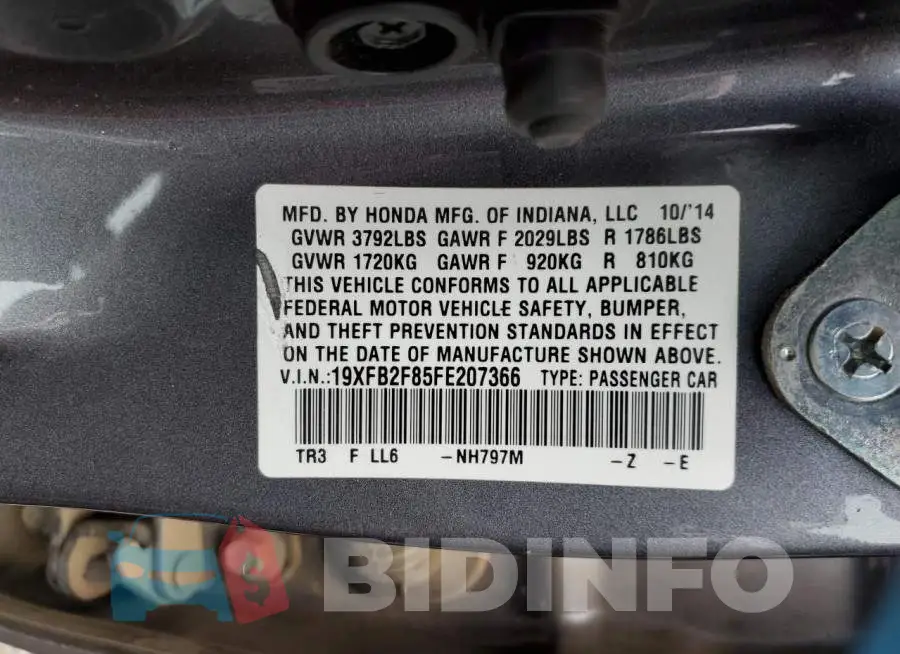 19XFB2F85FE207366 Photo# 12