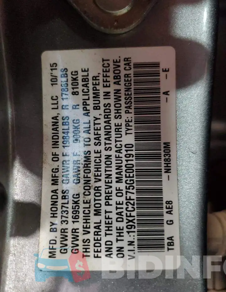 19XFC2F75GE001910 Photo# 12