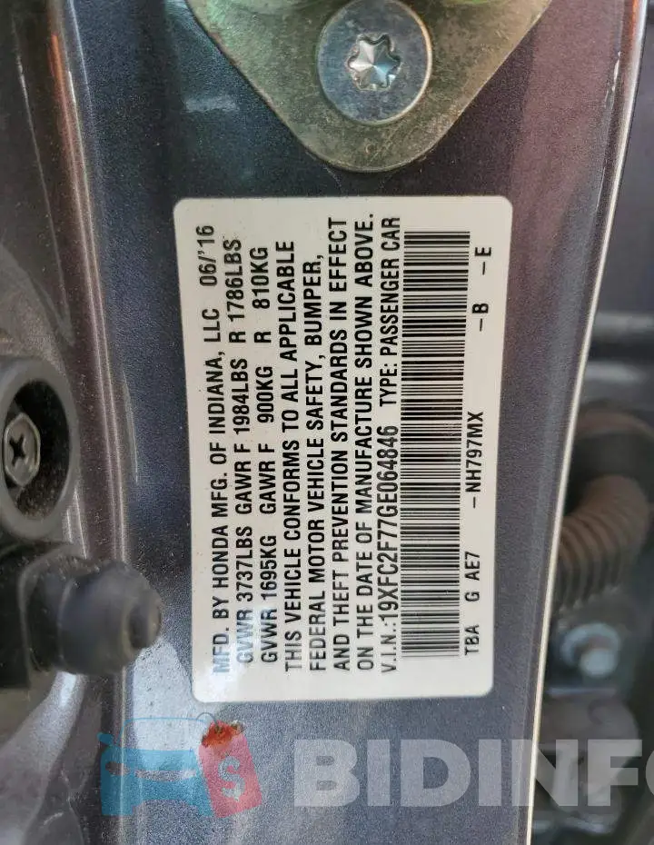 19XFC2F77GE064846 Photo# 12