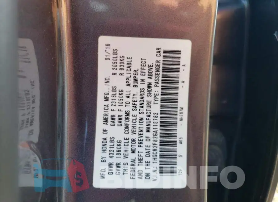 1HGCR2F82GA115782 Photo# 12
