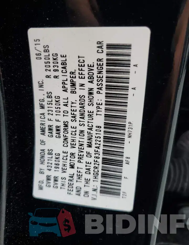 1HGCR2F83FA225108 Photo# 12