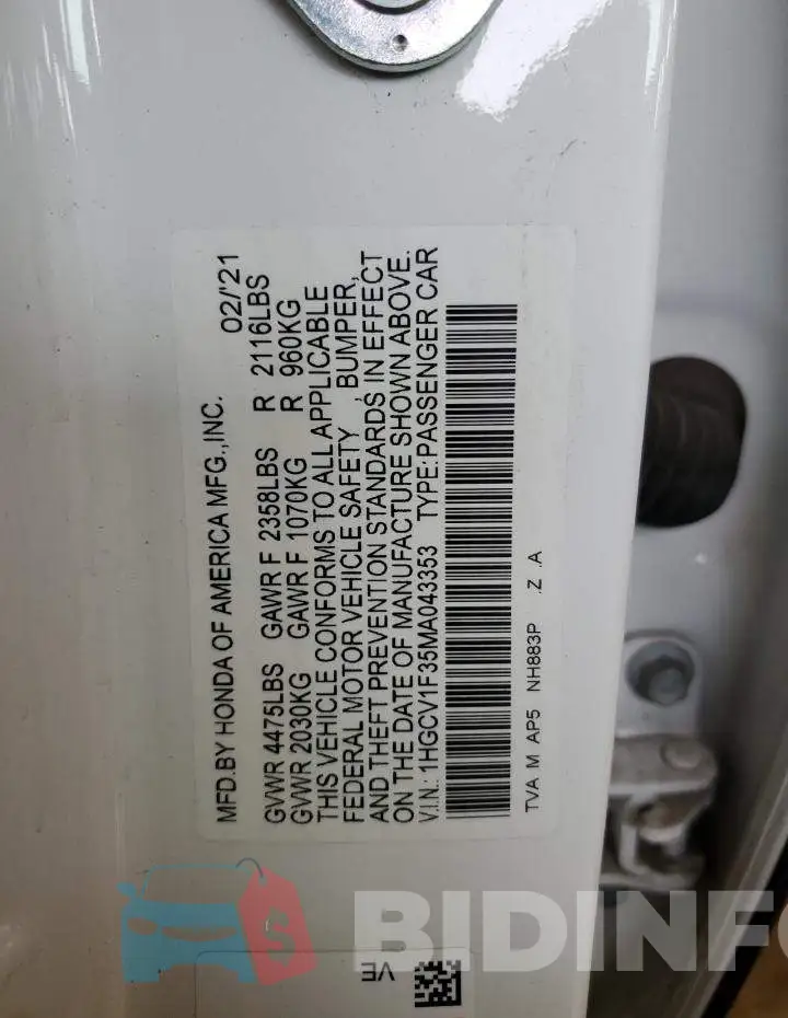 1HGCV1F35MA043353 Photo# 12
