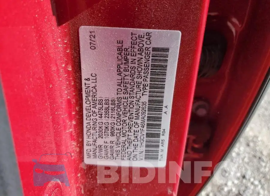 1HGCV1F46MA092635 Photo# 12