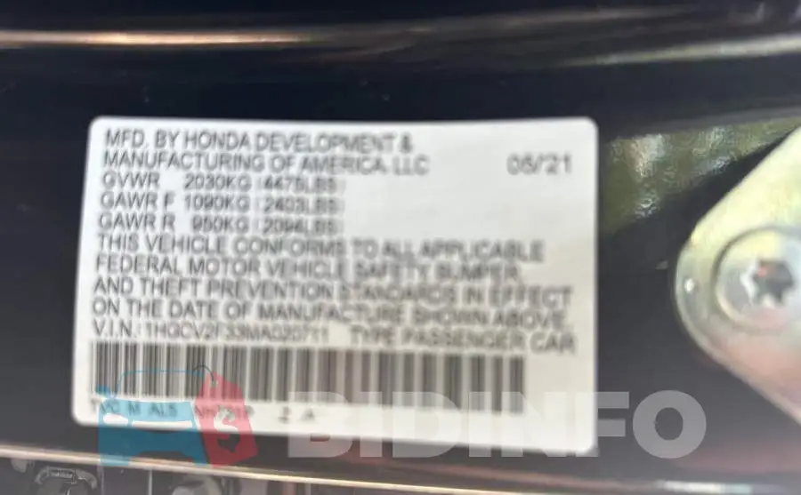 1HGCV2F33MA020711 Photo# 10