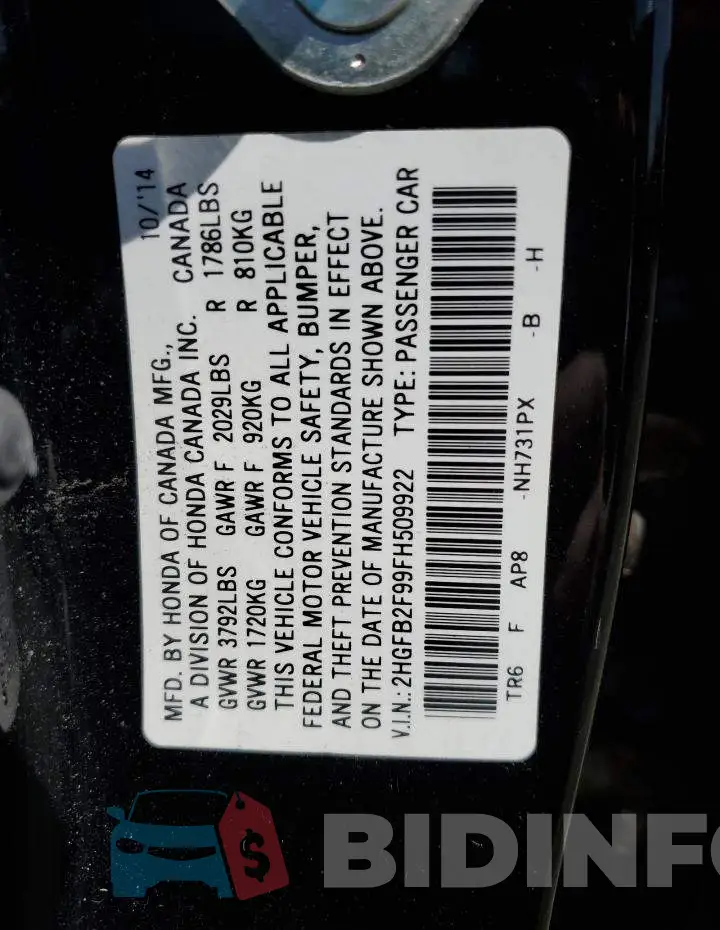 2HGFB2F99FH509922 Photo# 12