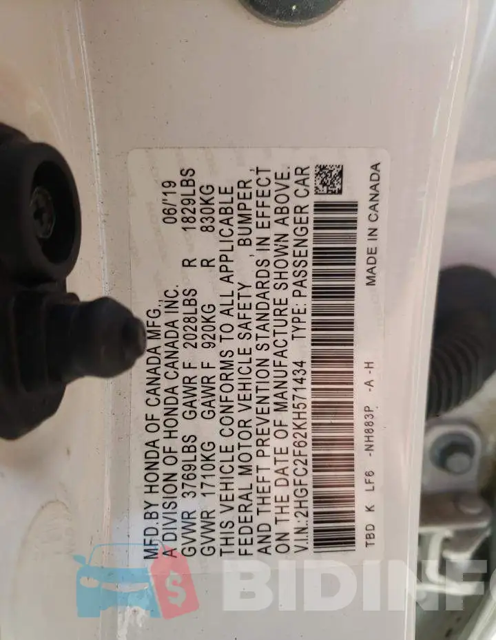 2HGFC2F62KH571434 Photo# 13