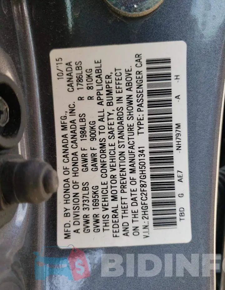 2HGFC2F87GH501341 Photo# 13