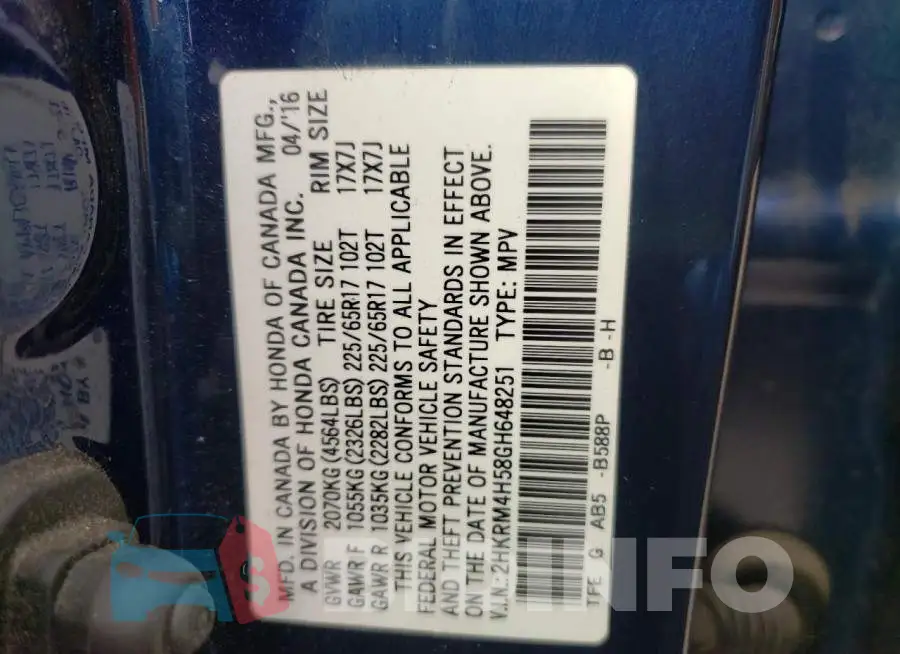 2HKRM4H58GH648251 Photo# 13